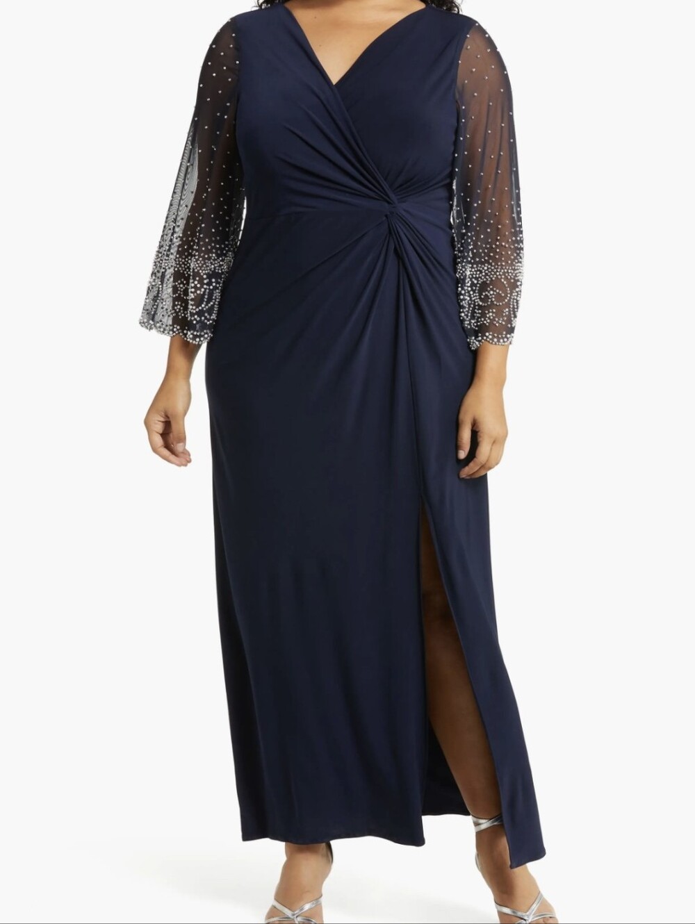 Alex Evenings Long Navy Dress Embellished Sleeves Not Front Sz.22W NWT